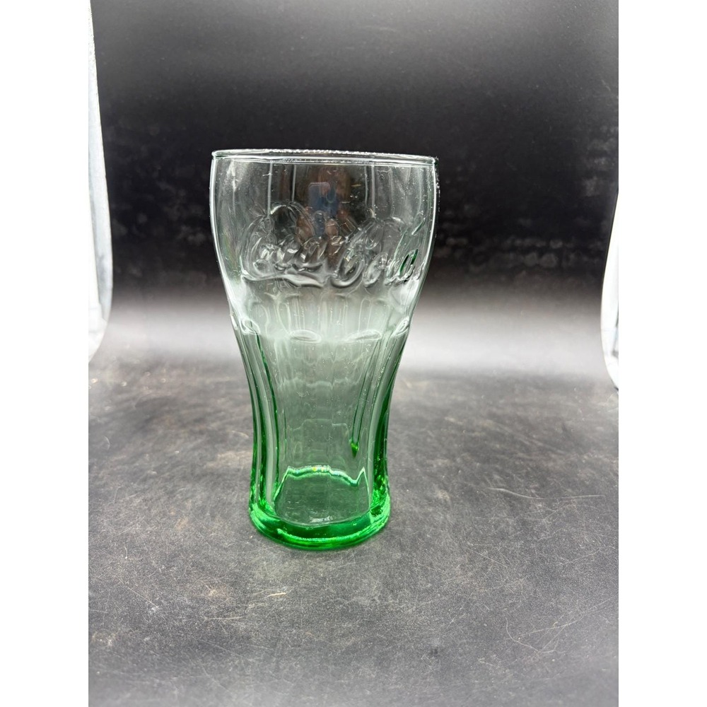 Vintage Coca-Cola Green Glass Tumbler Embossed Logo 16oz Georgia Green 6 inch